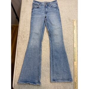 Edgely Womens High Rise Flare Jeans Light Wash Blue Size 2 Reg Red Zipper Detail